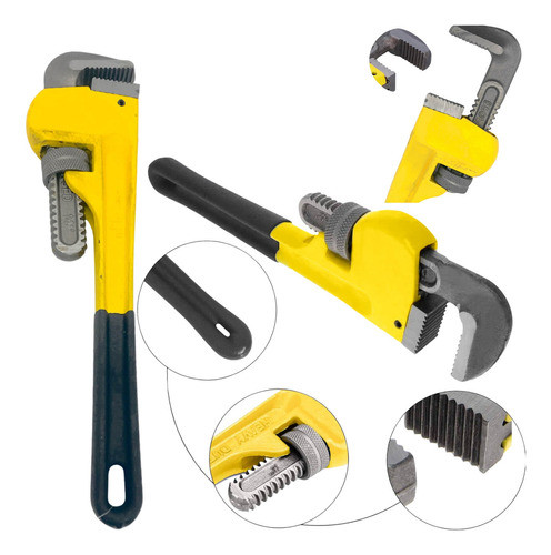 Chave Grifo Tubo Cabo Emborrachado Ajustável Alta Qualidade Profissional Heavy Duty