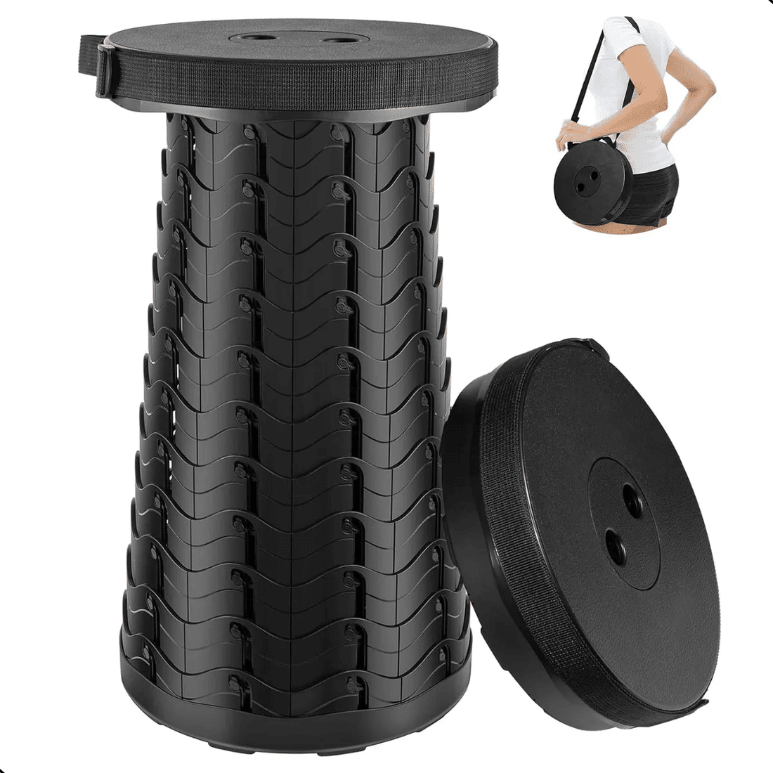 Banqueta Retrátil Banco Portátil com Alça Multiuso Leve Preto