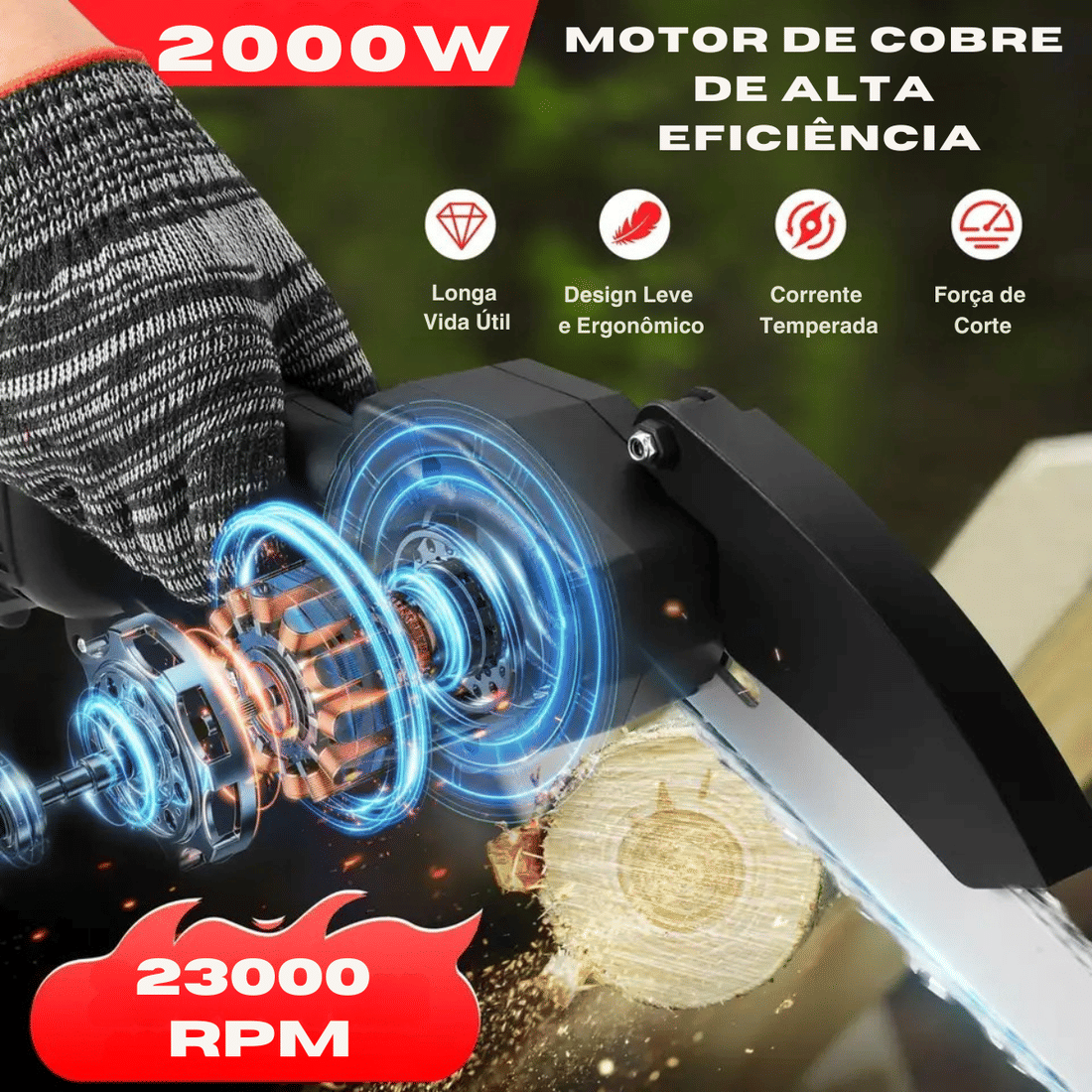 Motosserra Elétrica Portátil Sem Fio 8" + 2 Baterias 48V