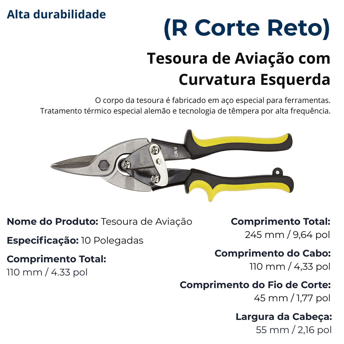 Tesoura Aviação Corte Reto Metal Chapa Funileiro Calheiro