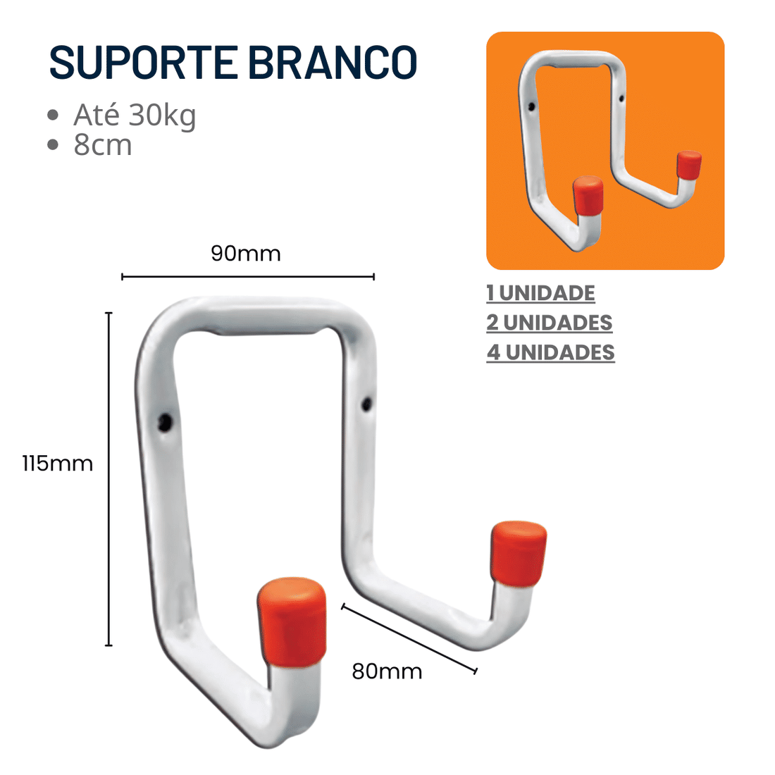 Suporte Gancho Multiuso Branco de Aço para Parede
