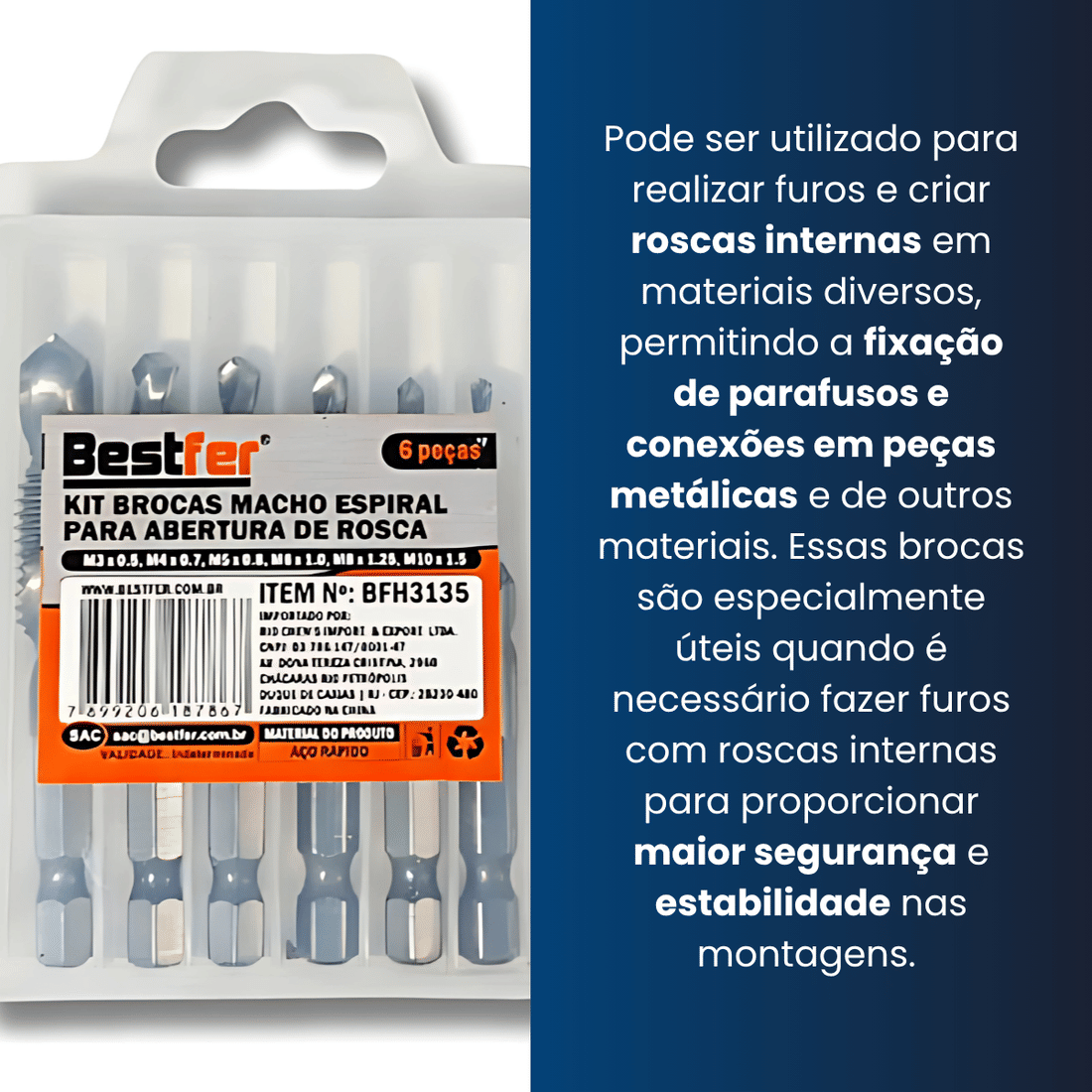 KIT DE BROCA MACHO ESPIRAL PARA ABERTURA DE ROSCA 6PCS KIT DE BROCA MACHO ESPIRAL PARA ABERTURA DE ROSCA 6PCS