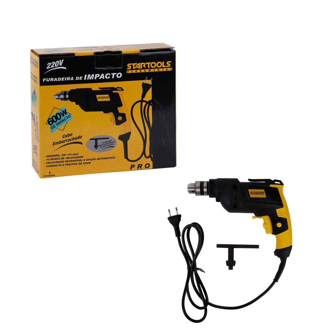 Furadeira de Impacto Elétrica Profissional Perfuração Concreto 600W 127/220V Mandril 3/8" Alta Performance