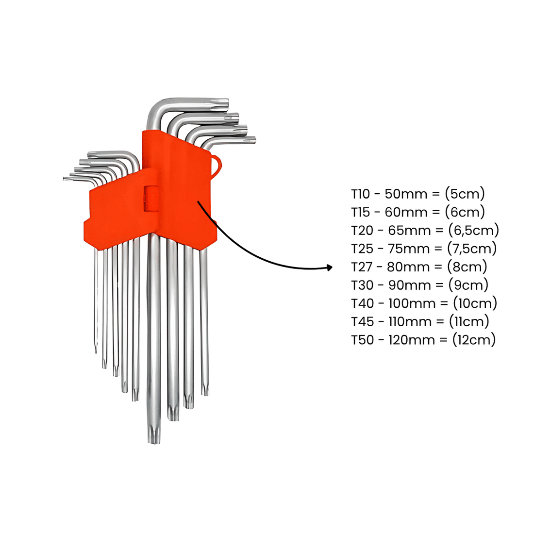 Chave Torx Tipo L Médio PRO Aço DF Anti Ferrugem Jogo Kit 9 pçs