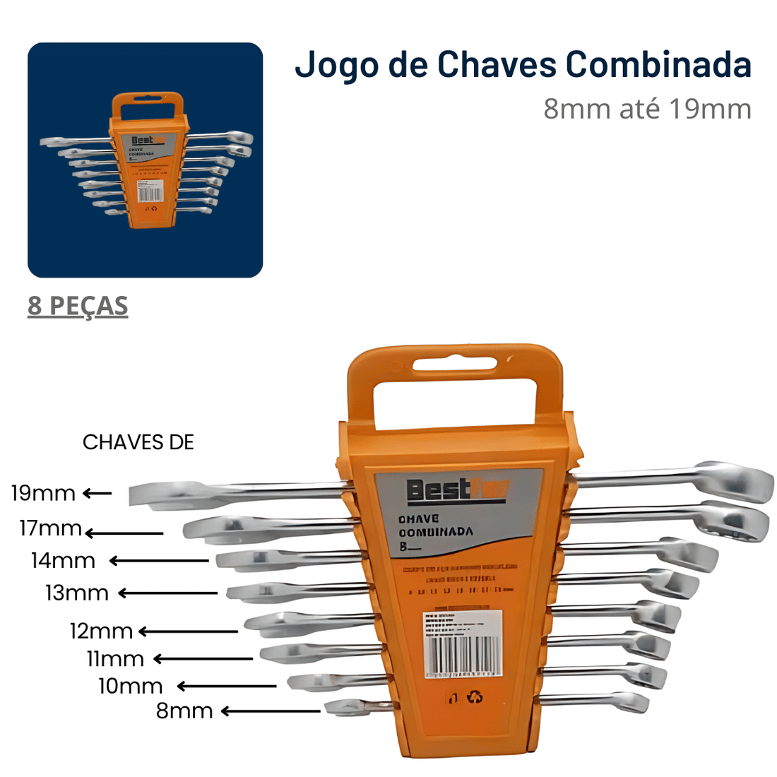 Jogo Chave Combinada Profissional Aço Drop Forged