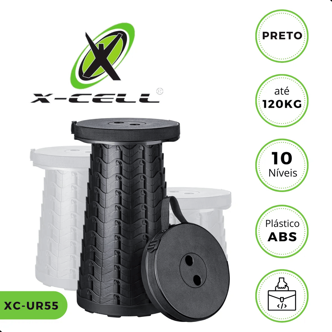 Banqueta Retrátil Banco Portátil com Alça Multiuso Leve Preto