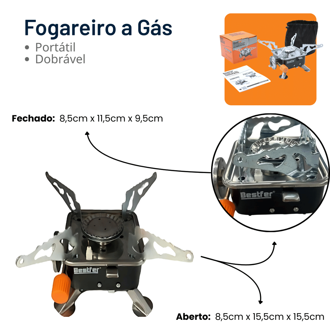 Fogareiro a Gás Portátil Dobrável com Estojo