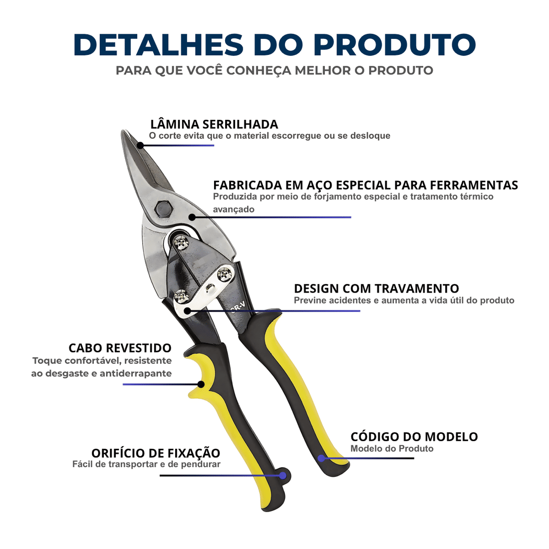 Tesoura Aviação Corte Reto Metal Chapa Funileiro Calheiro