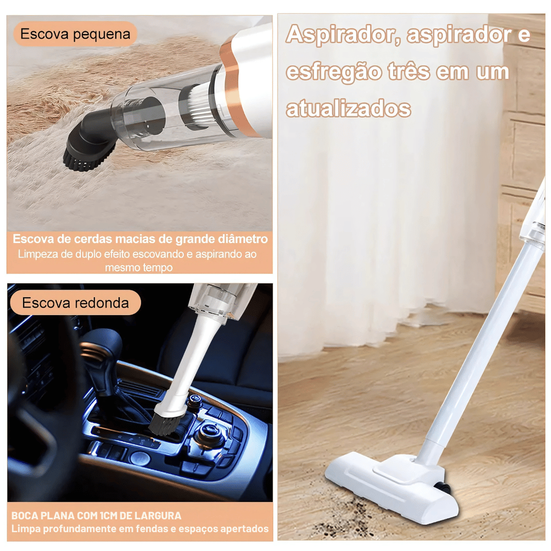 Aspirador de Pó Vertical Recarregável USB 120W Portátil 2 em 1