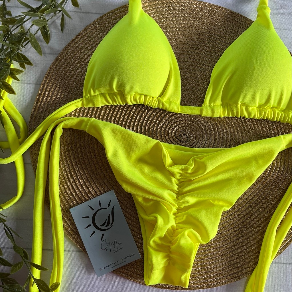Biquíni Cortininha e Empina Bumbum Amarelo Neon