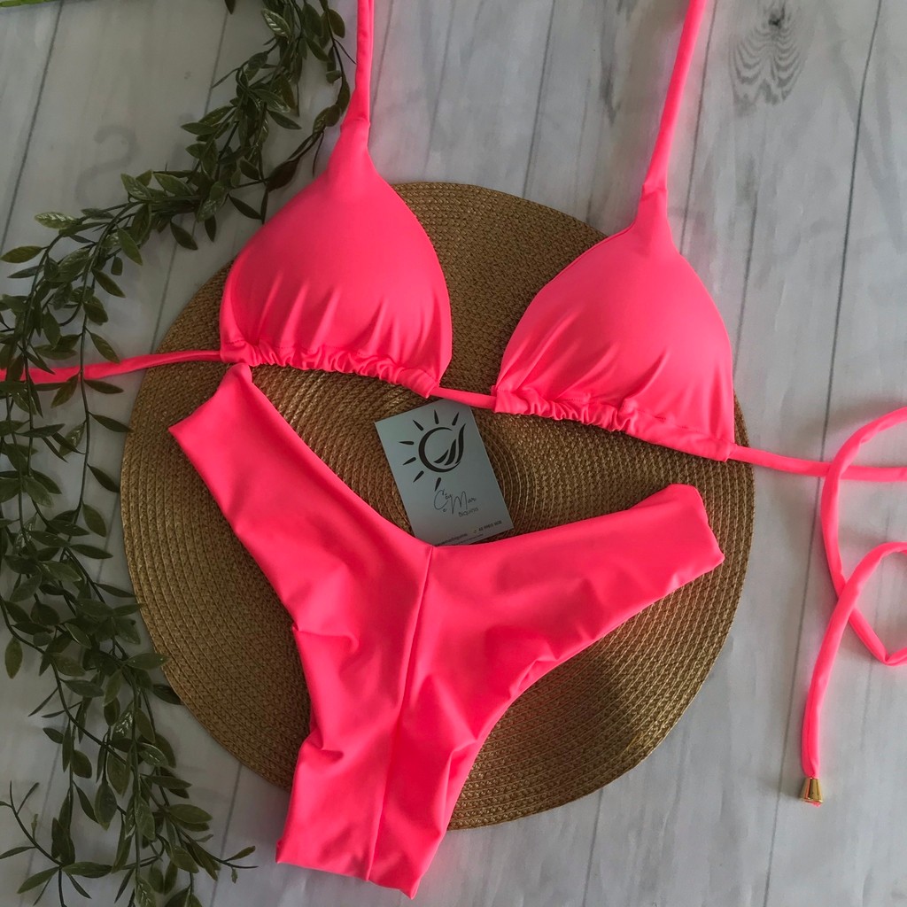 Biquíni Cortininha e Asa Delta Rosa Neon