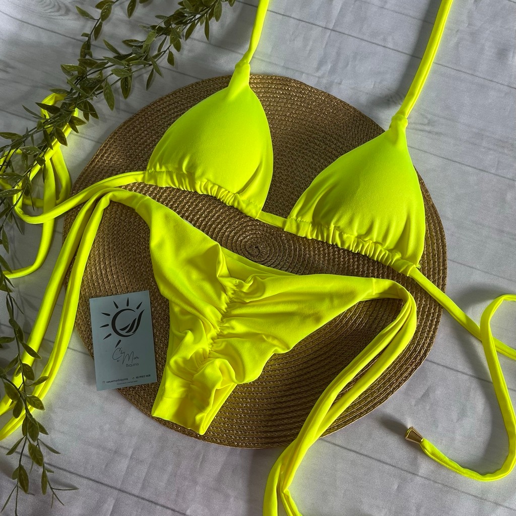 Biquíni Cortininha e Empina Bumbum Amarelo Neon