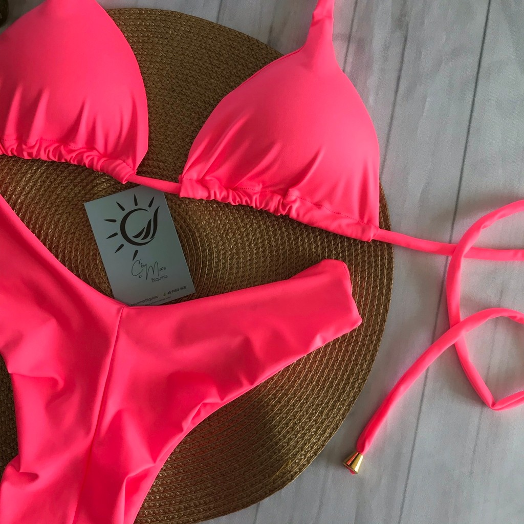 Biquíni Cortininha e Asa Delta Rosa Neon