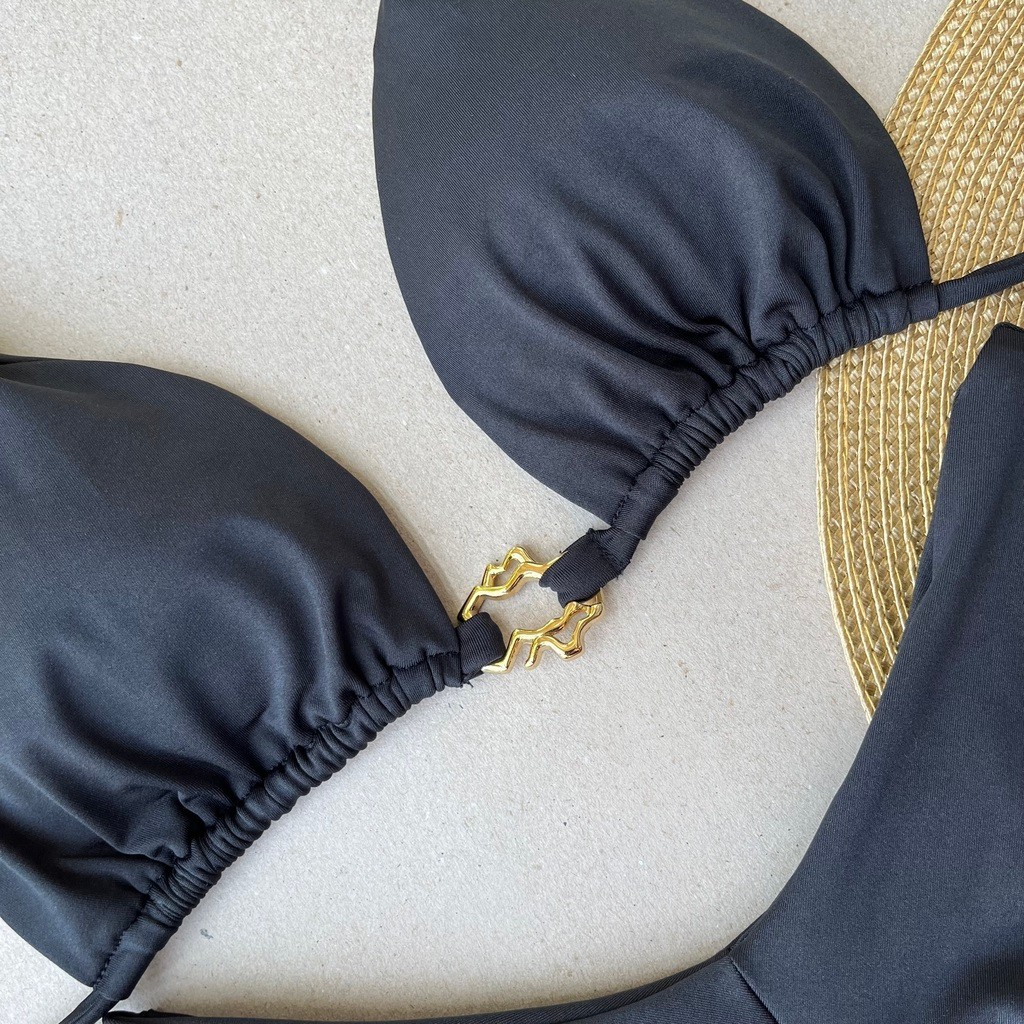 Biquíni Cortininha e Asa Delta Preto com Argola