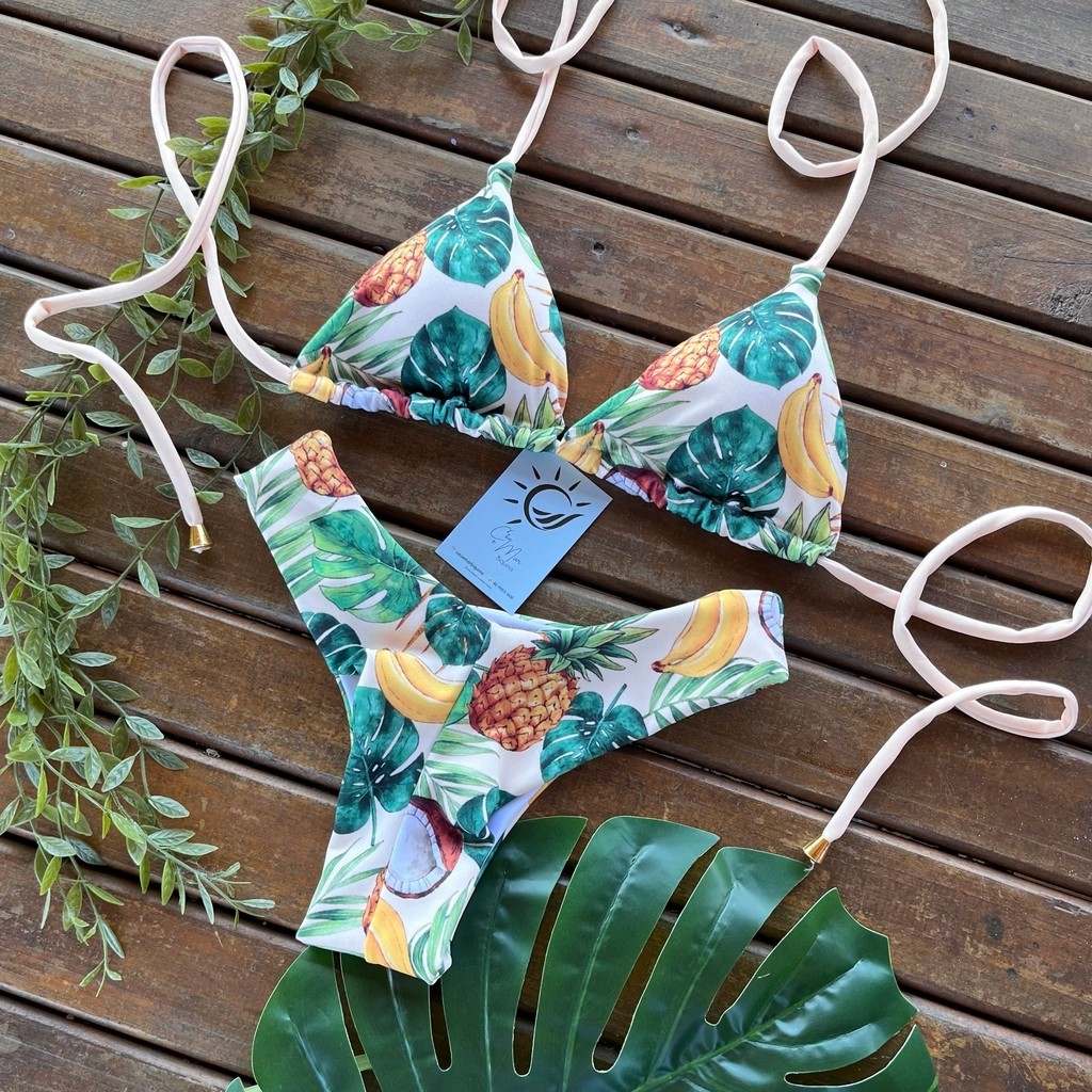Biquíni Cortininha e Asa Delta Abacaxi e Folhas