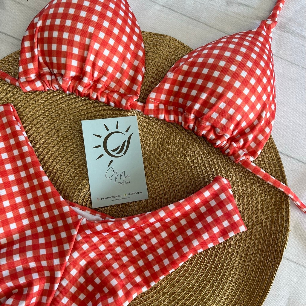 Biquíni Cortininha e Asa delta Xadrez Vermelho Biquíni Cortininha e Asa delta Xadrez Vermelho