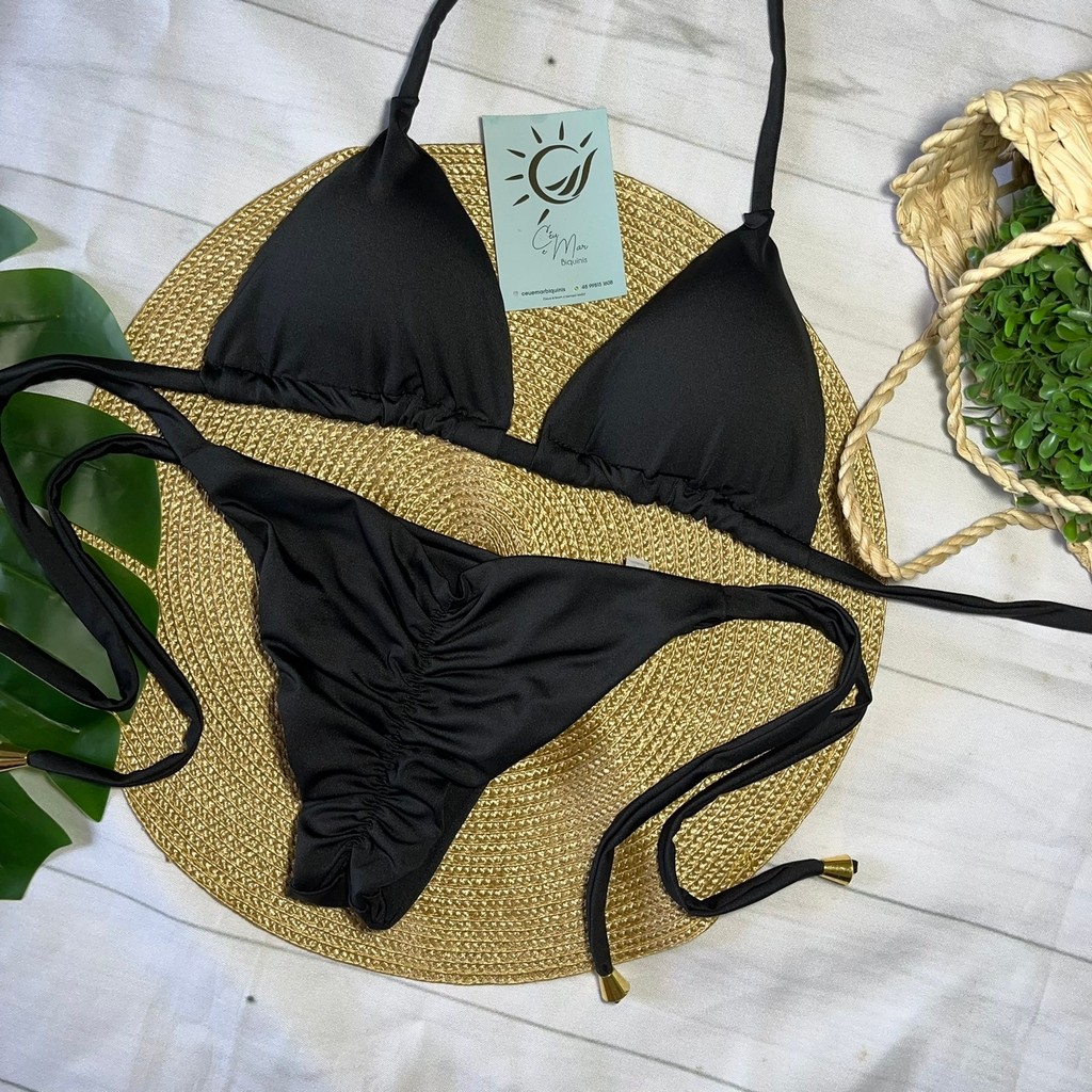 Biquíni Cortininha e Empina Bumbum Preto