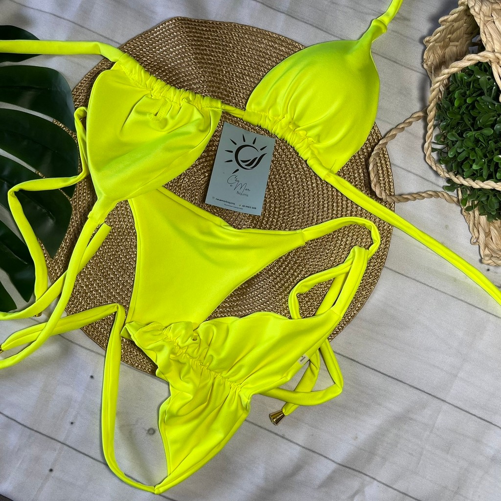 Biquíni Cortininha e Empina Bumbum Amarelo Neon