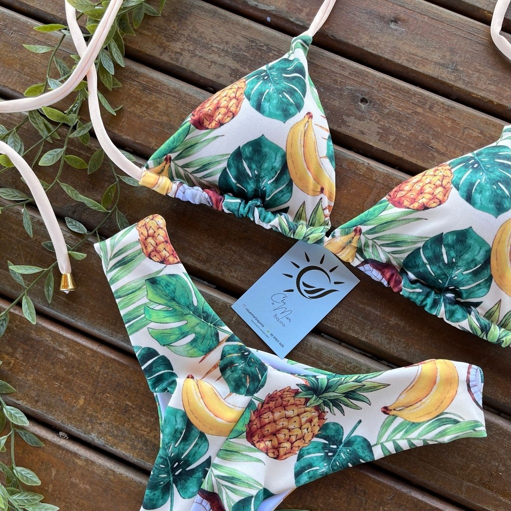 Biquíni Cortininha e Asa Delta Abacaxi e Folhas