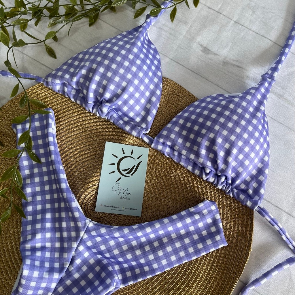 Biquíni Cortininha e Asa Delta Xadrez Lilás