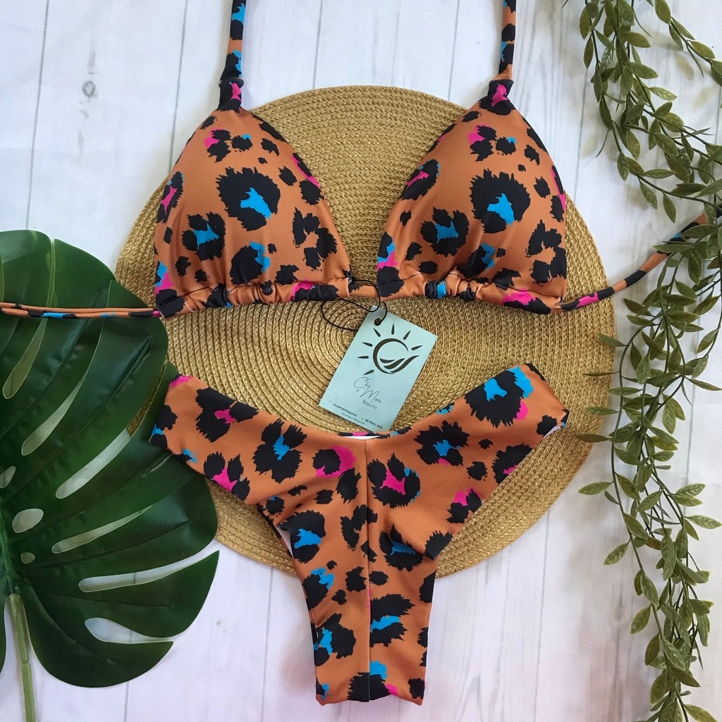 Biquíni Cortininha e Asa delta Onça Colorida Biquíni Cortininha e Asa delta Onça Colorida