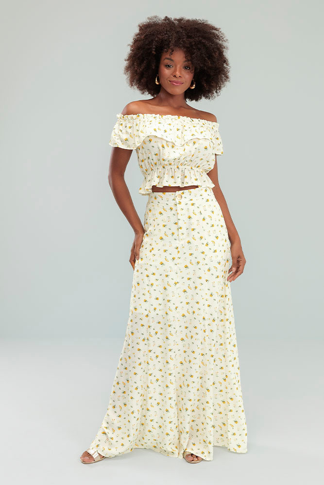 Blusa Estampada Saia Longa De Viscose Estampada Saia Longa Viscose