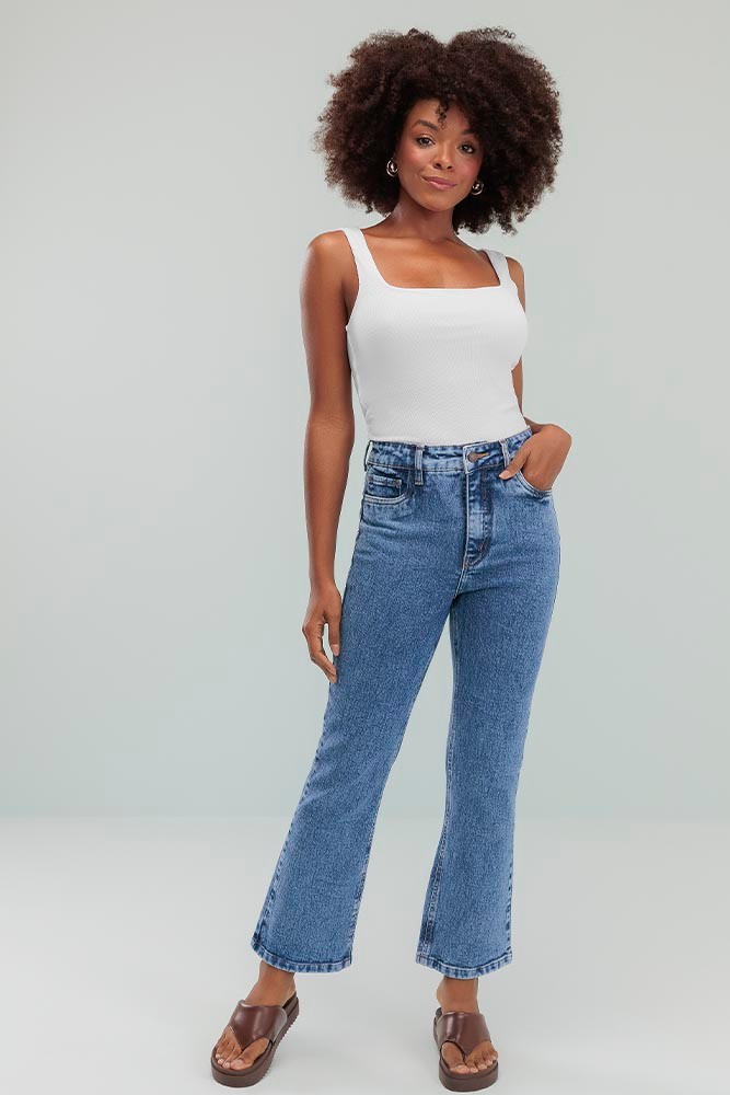 Calça cropped flare jeans com bolso ANGEL Loja Virtual