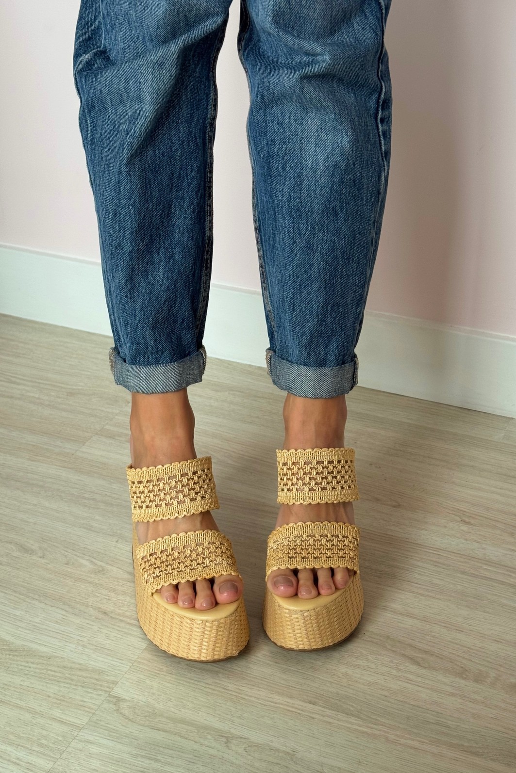 Tamanco Gisa Natural - Plataforma com Trama de Palha