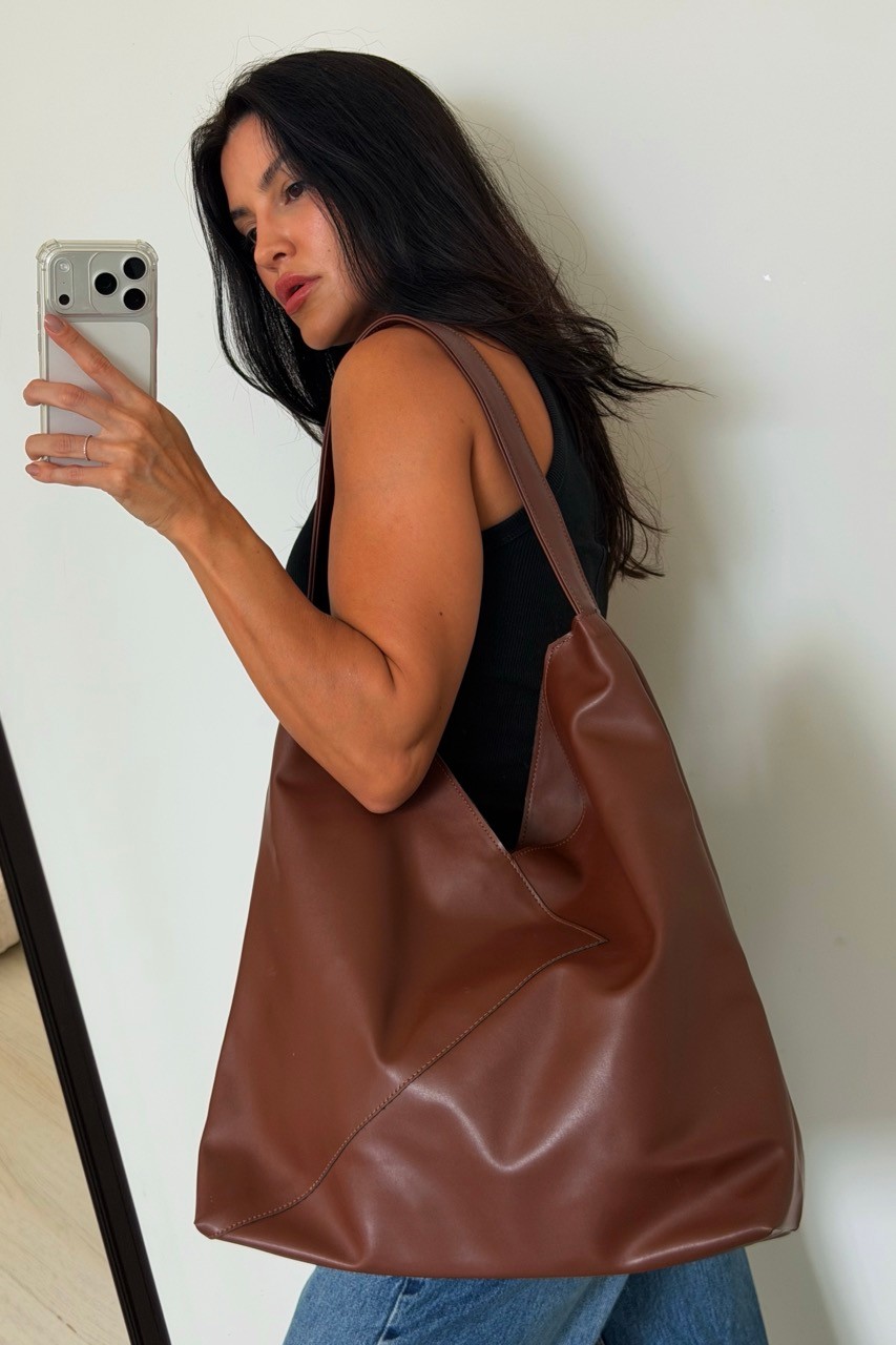 Bolsa Eva Marrom Shopper Grande Minimalista Bolsa Eva Marrom Shopper Grande Minimalista