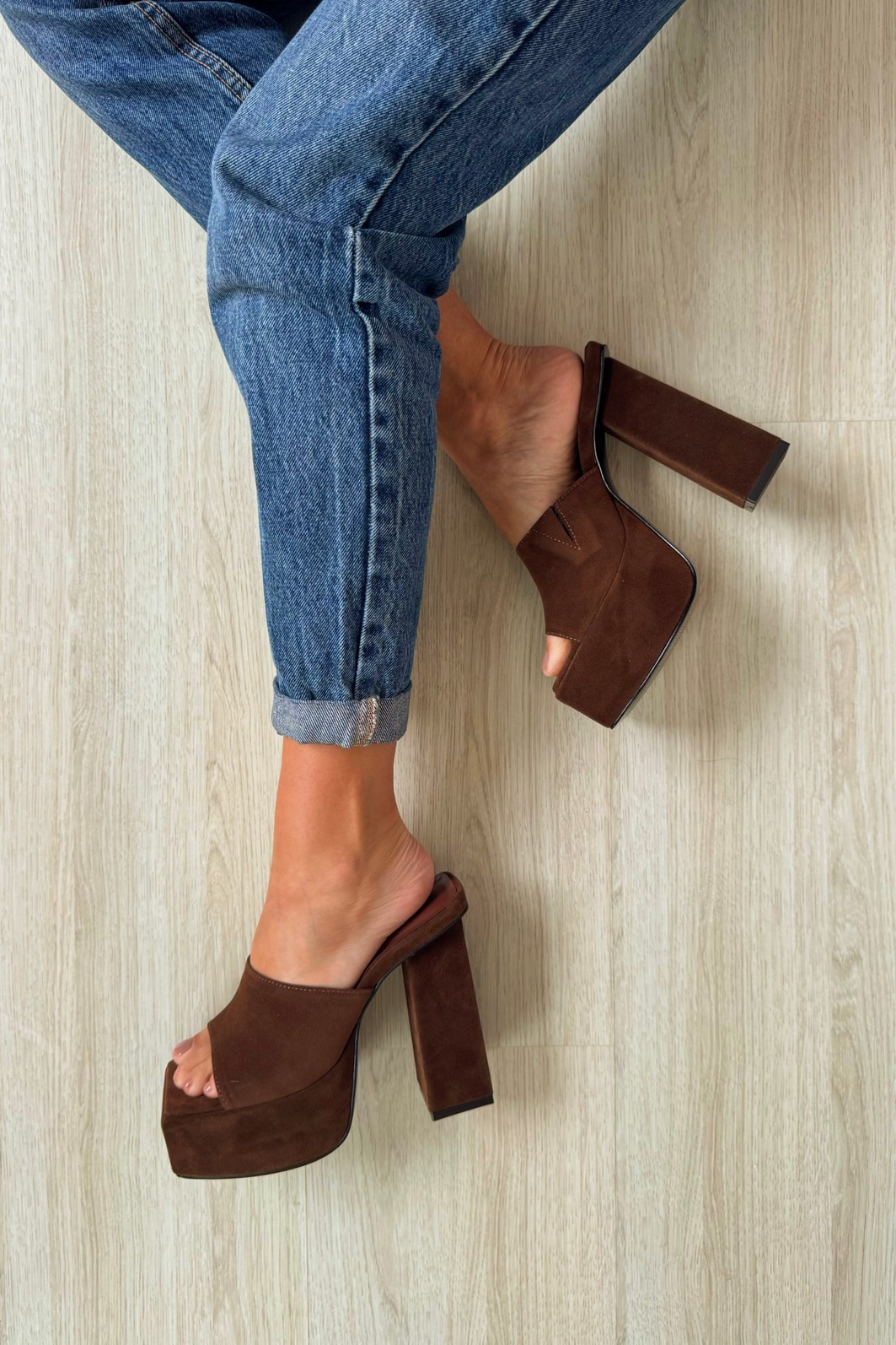 Tamanco Duna Marrom - Plataforma com Salto Bloco Alto