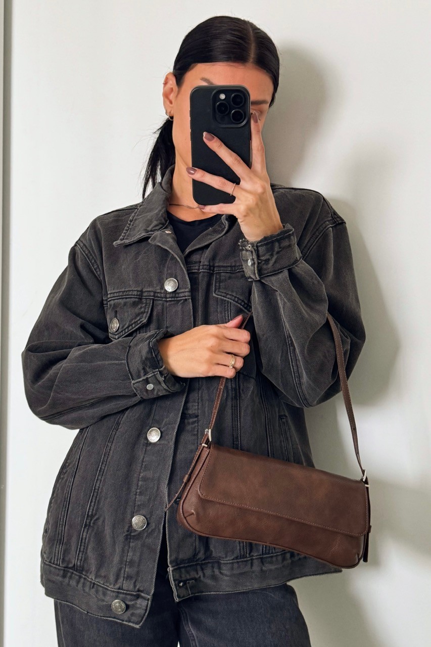 Bolsa Thayla Café MIST - bolsa feminina marrom pequena estilo baguete minimalista