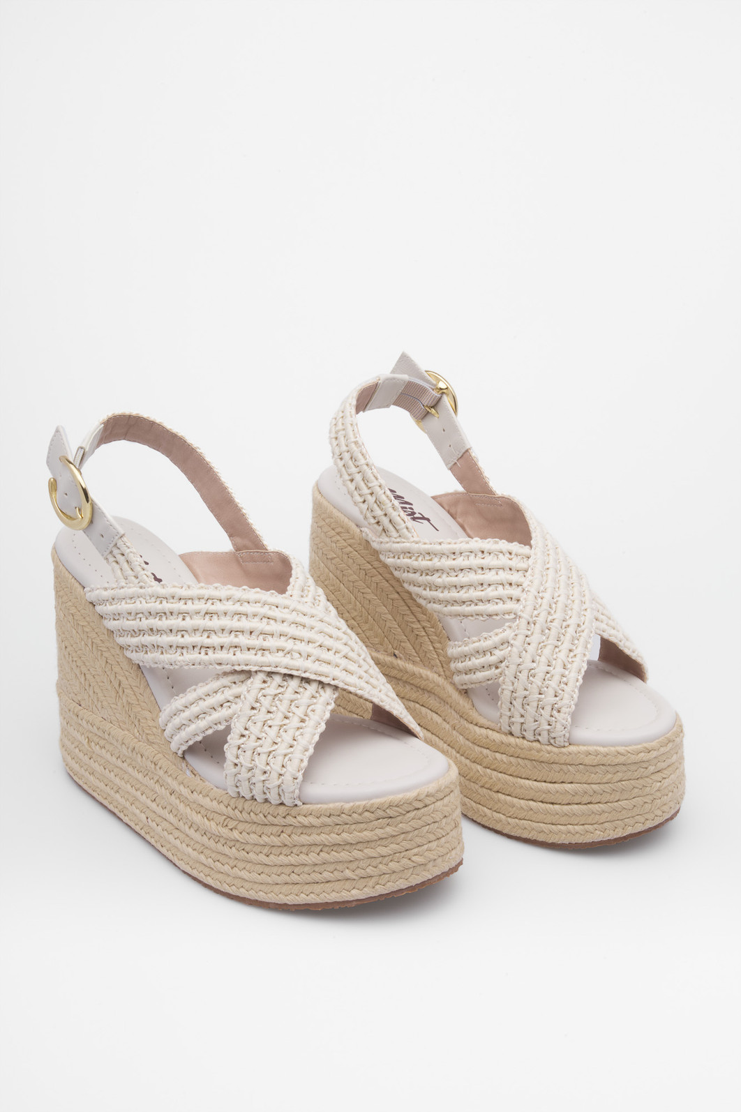 Sandália anabela plataforma de corda off white Vitória