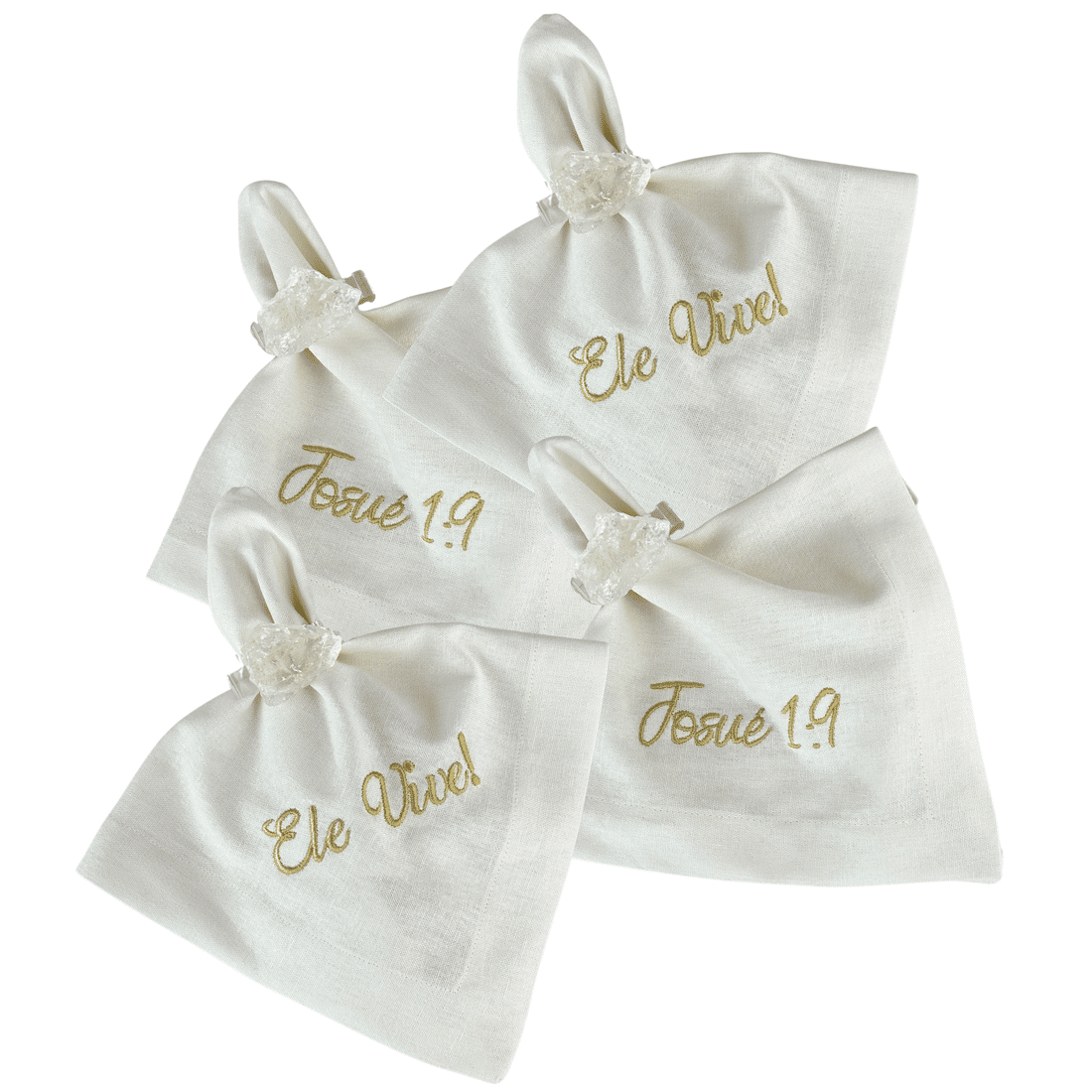 Guardanapos Branco Bordado c/ Mensagens de Fé - 4 Unidades Guardanapos Branco Bordado c/ Mensagens de Fé - 4 Unidades