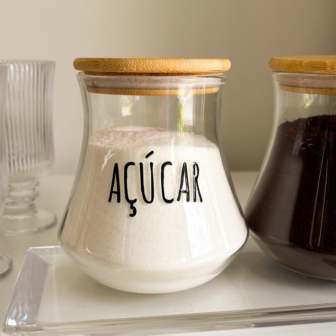 Cj de Porta Mantimento Personalizado c/ Tampa de Bambu