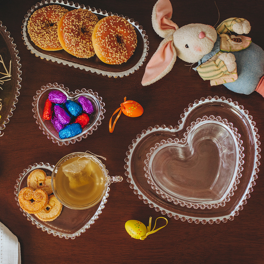 Prato de Cristal Sobremesa Coração Pearl - 20 cm