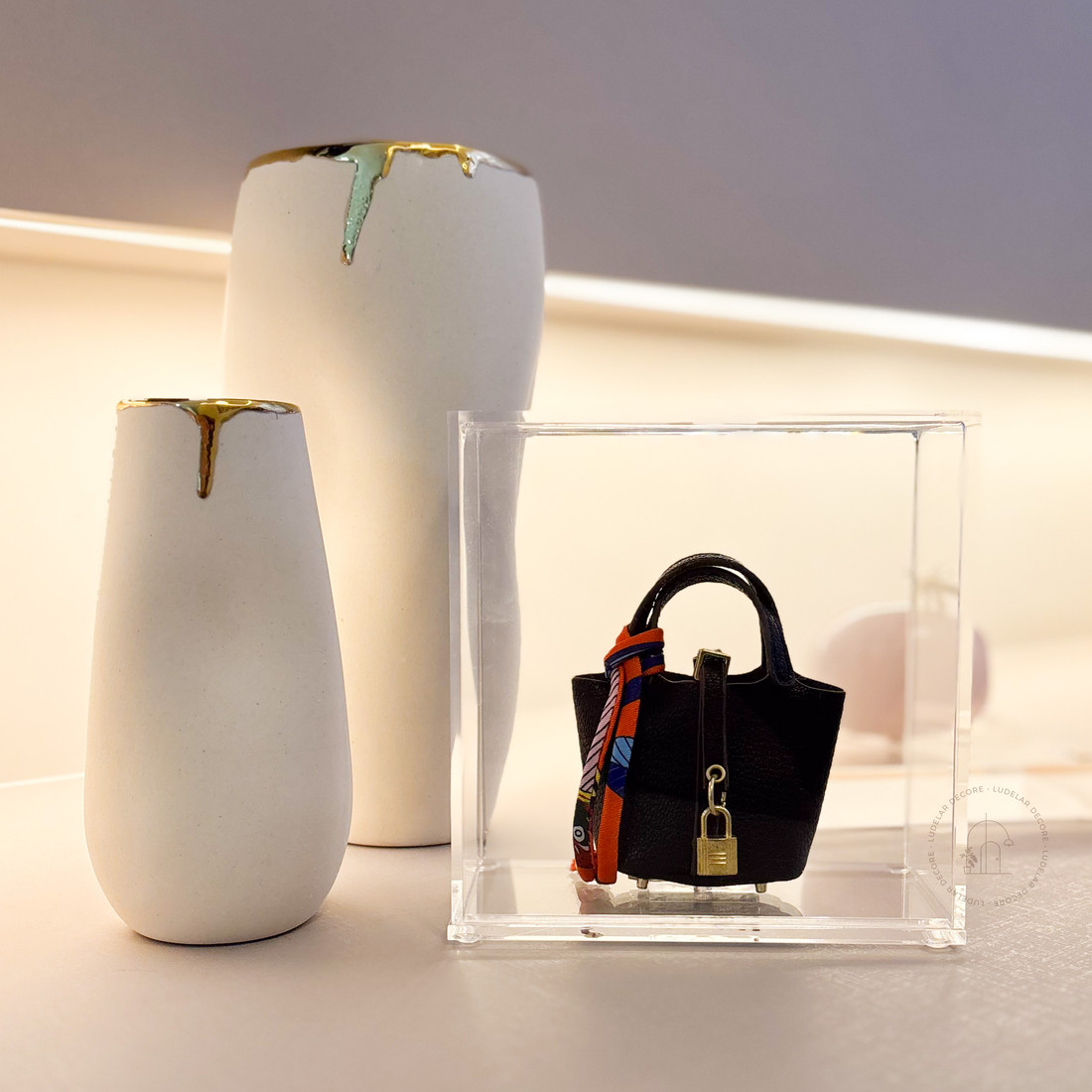 Mini Bag Picotin Preta Decorativa em Acrílico