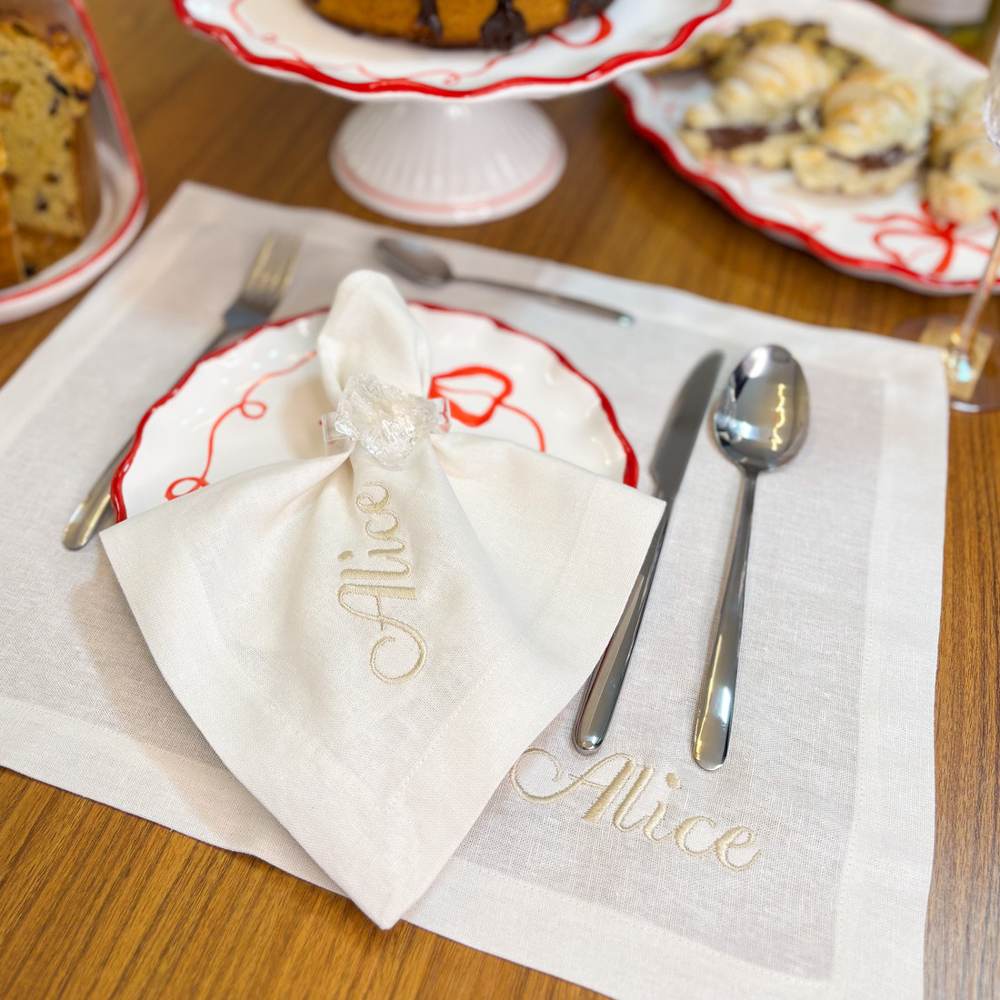 Jogo Americano Branco Bordado Nomes