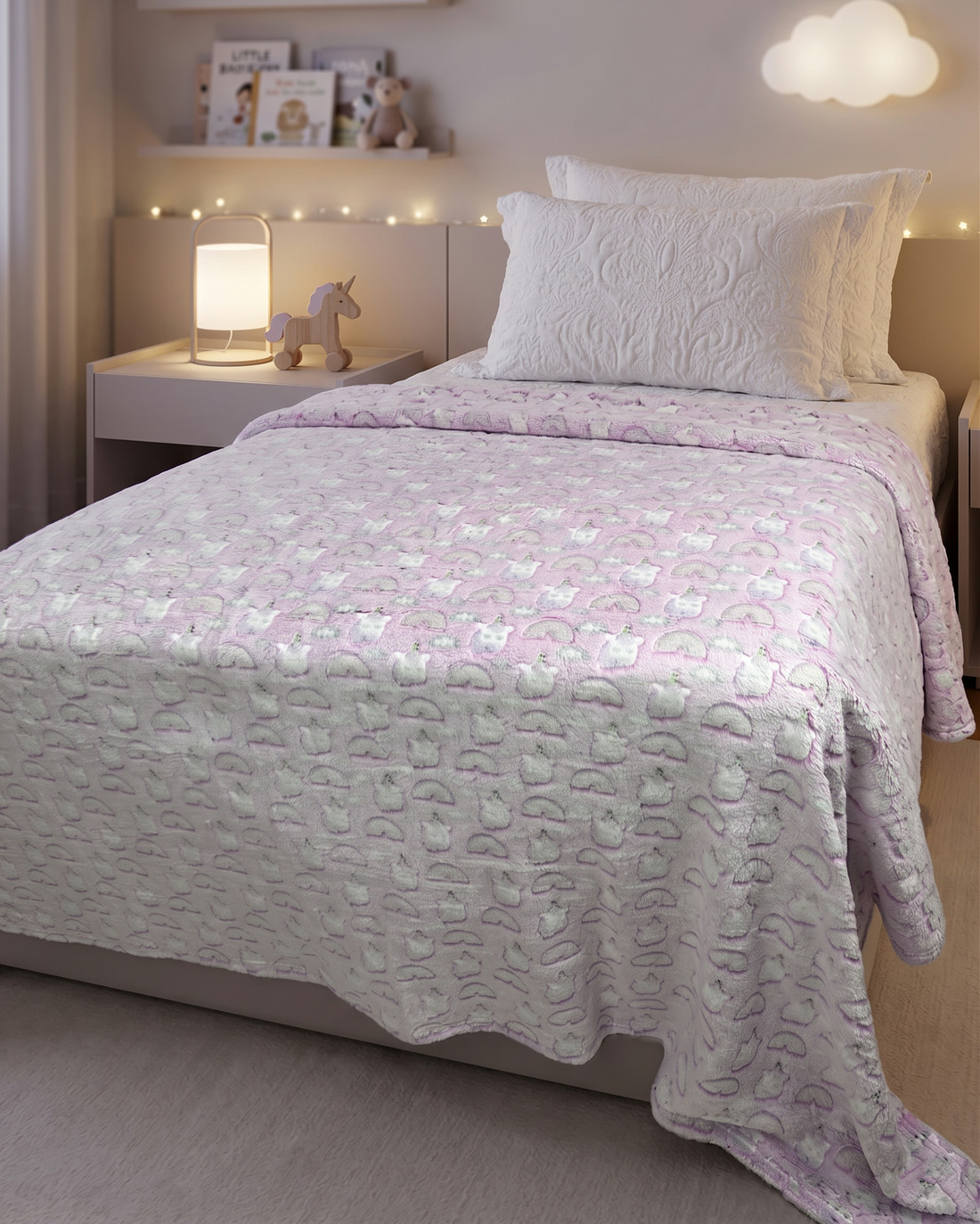 Manta Flannel Solteiro Brilha no Escuro 150x200 Unicórnio Manta Flannel Solteiro Brilha no Escuro 150x200 Unicórnio