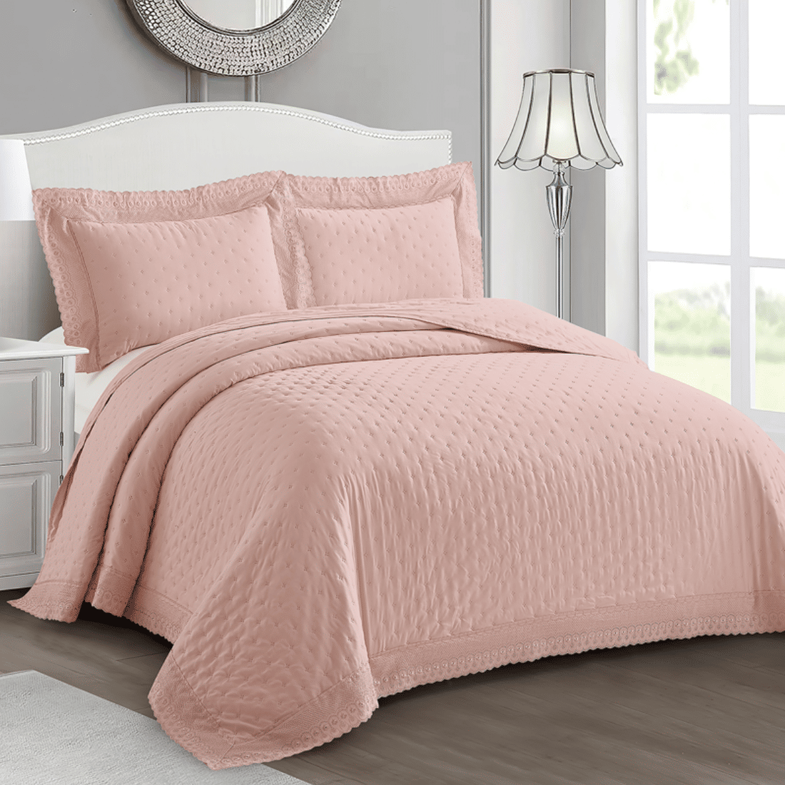 Kit Cobreleito Bordado Casal Rosê