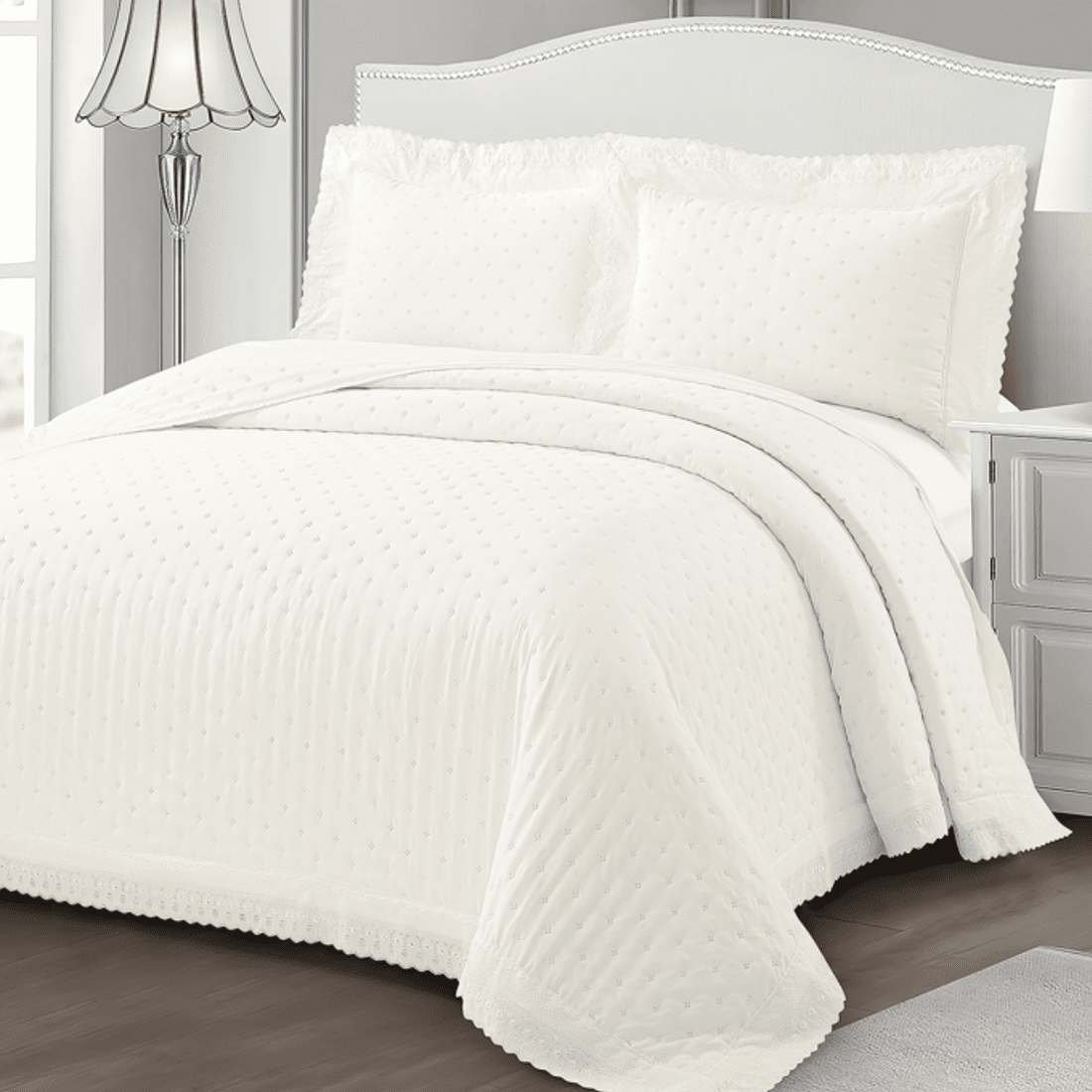 Kit Cobreleito Bordado Queen Ivory