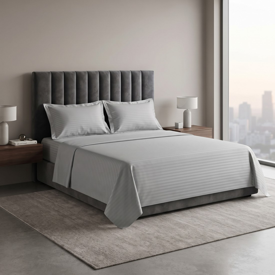 Jogo de Cama Maquinetado 2 Peças Solteiro Prata — Haus Essentials Jogo de Cama Maquinetado 2 Peças Solteiro Prata — Haus Essentials