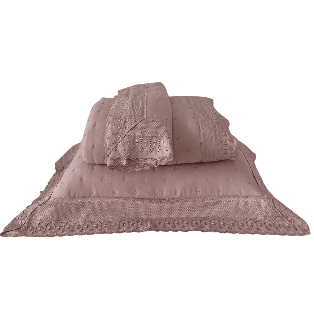 Kit Cobreleito Bordado Queen Rosê