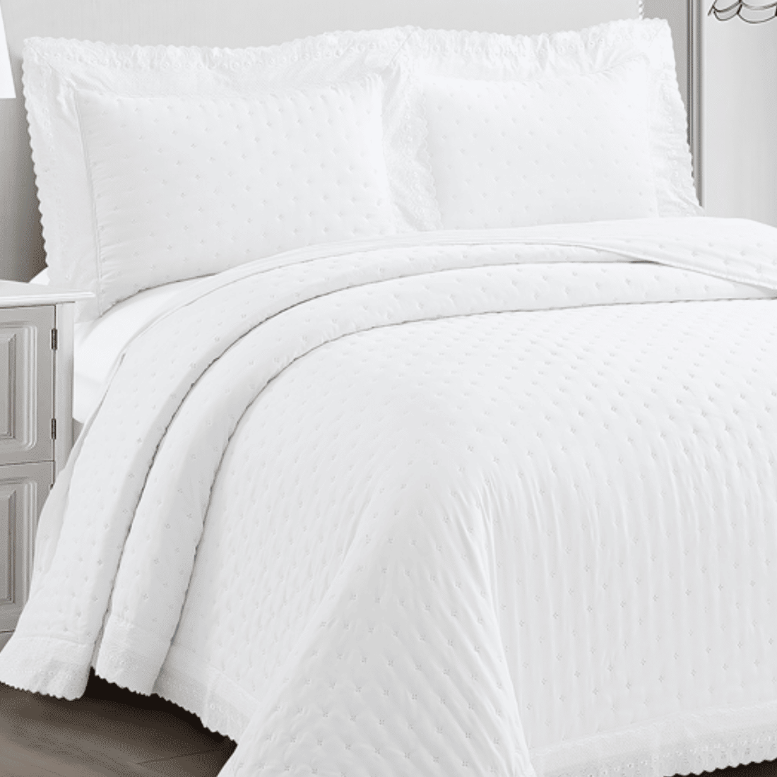 Kit Cobreleito Bordado Queen Bianco Kit Cobreleito Bordado Queen Bianco