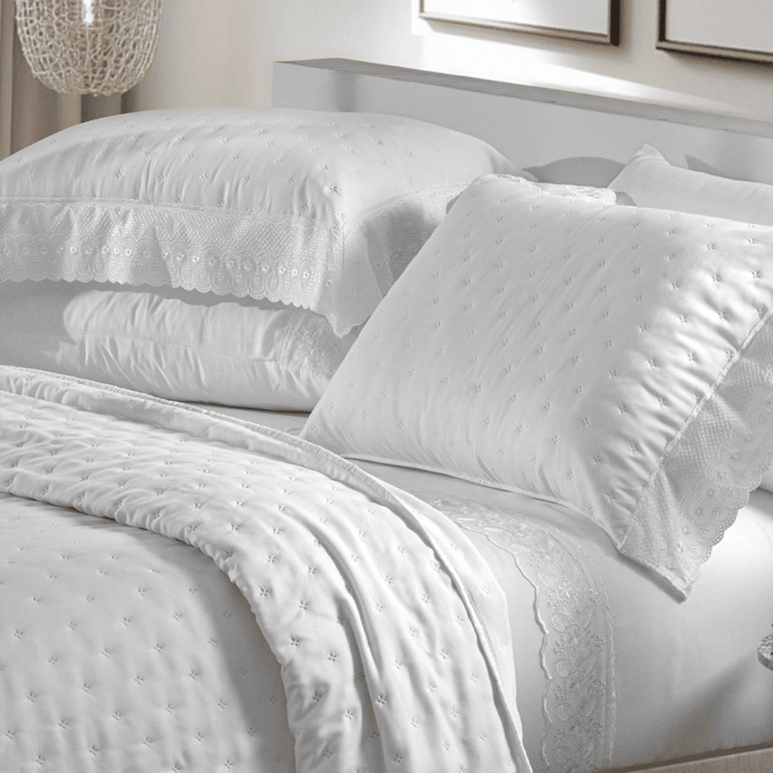 Kit Cobreleito Bordado Queen Bianco Kit Cobreleito Bordado Queen Bianco