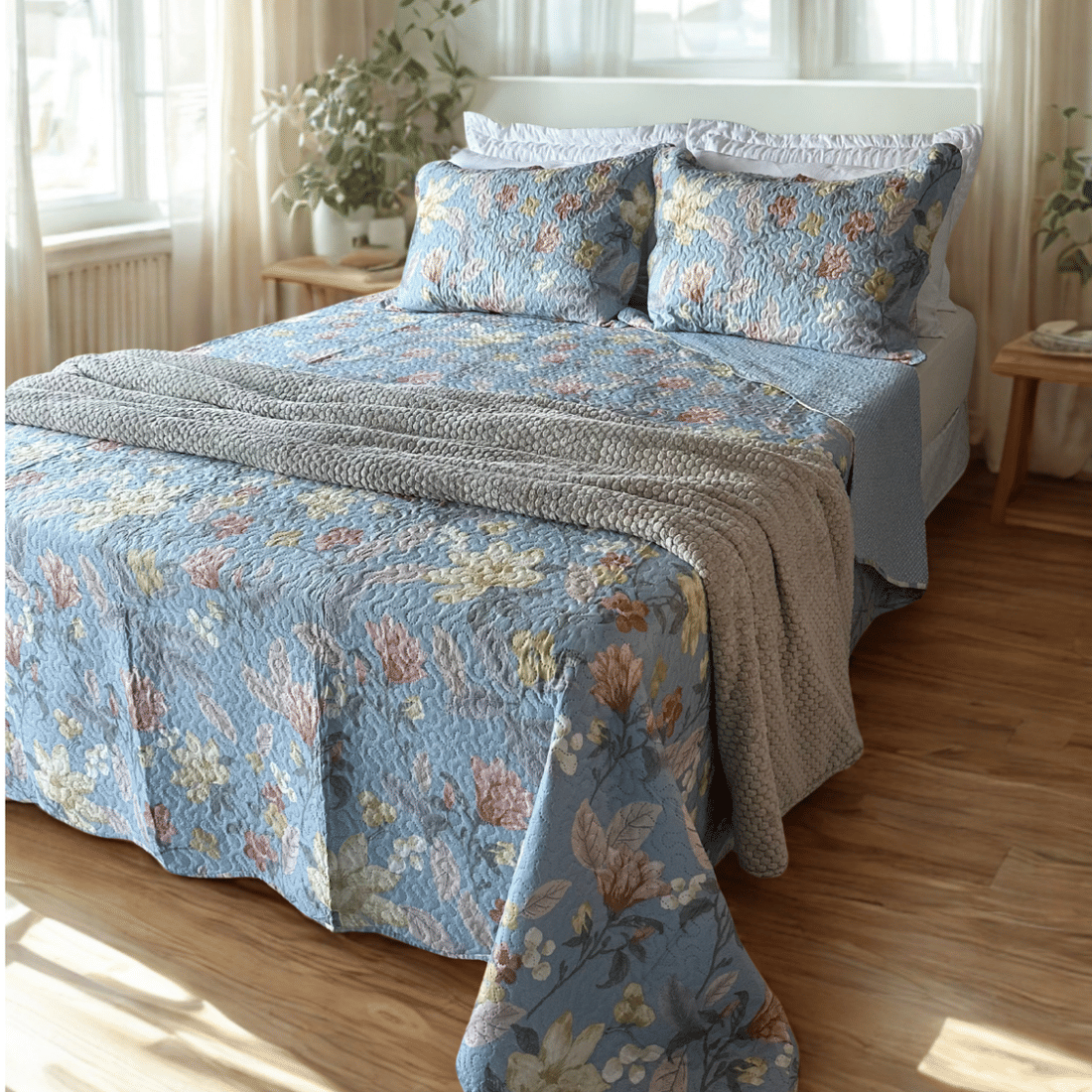 Kit Colcha Boutis Queen Natureza Kit Colcha Boutis Queen Natureza