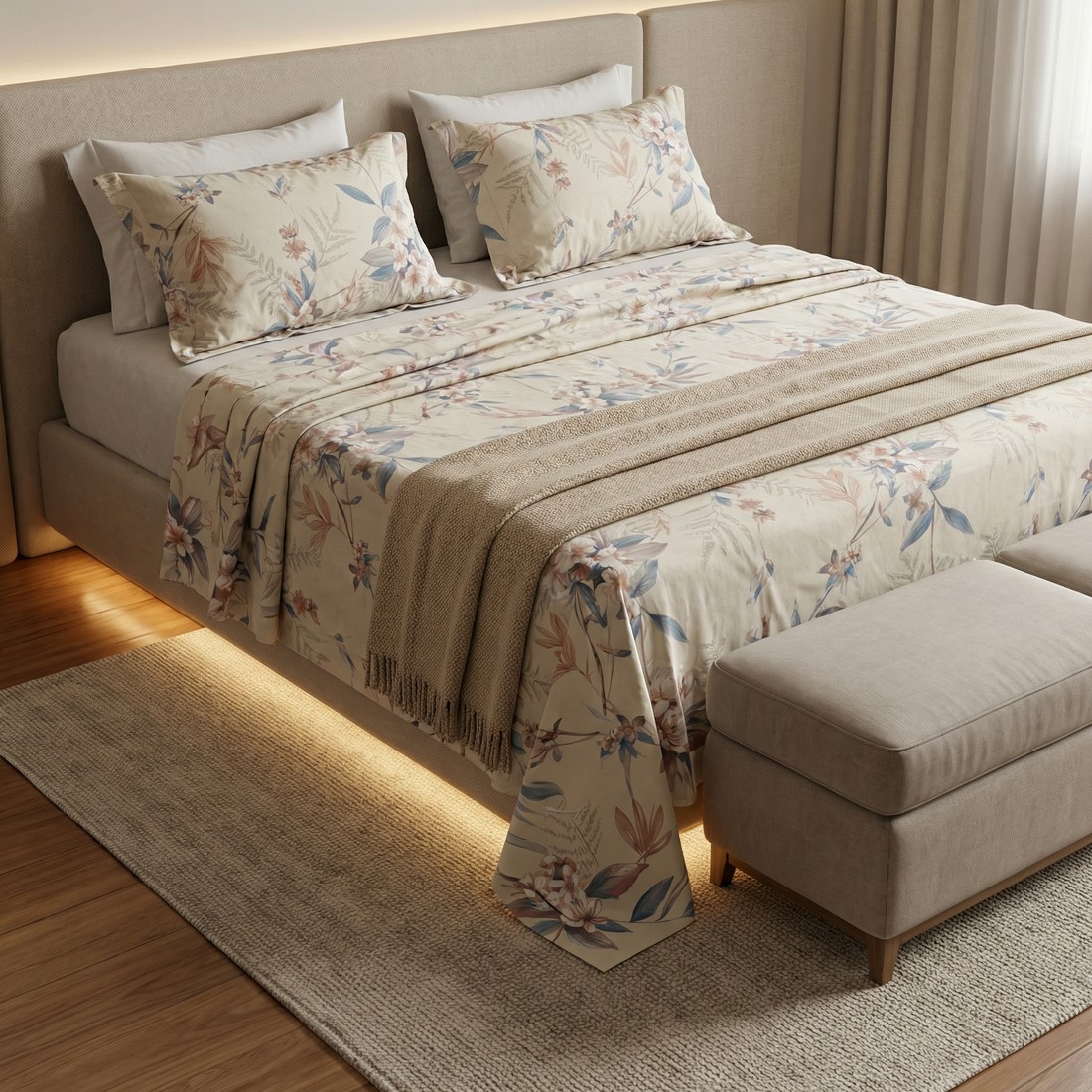 Jogo de Cama 4 Peças Percal 200fios 100% Algodão Queen Estampado Auren Jogo de Cama 4 Peças Percal 200fios 100% Algodão Queen Estampado Auren