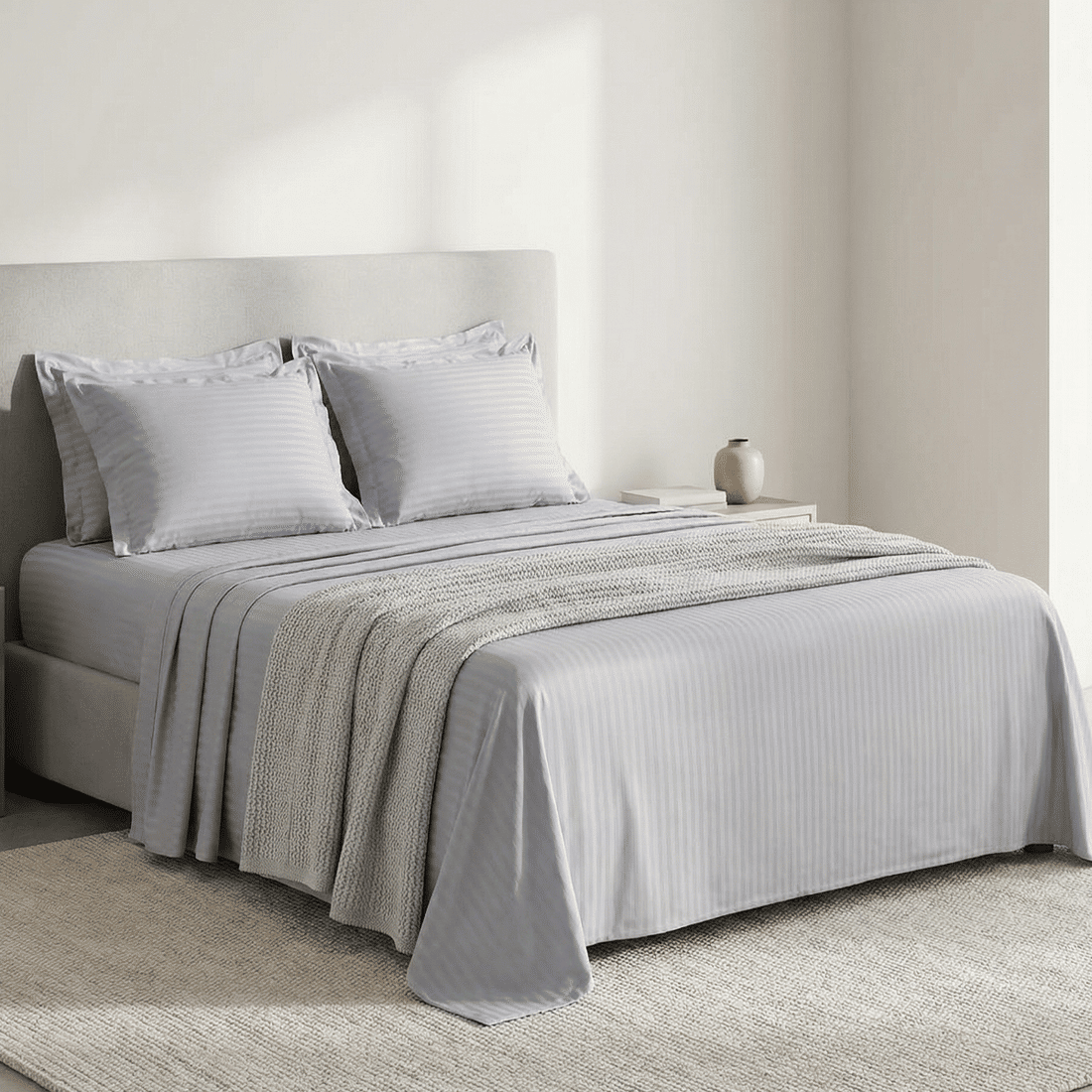 Jogo de Cama Maquinetado 4 Peças Queen Prata — Haus Essentials Jogo de Cama Maquinetado 4 Peças Queen Prata — Haus Essentials