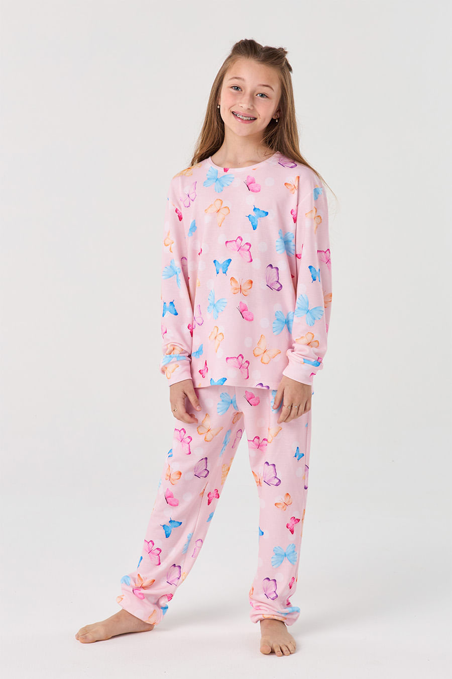 PIJAMA LONGO DE MOLETINHO JUVENIL - EFEITO BORBOLETA