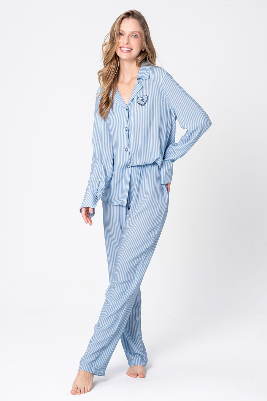 PIJAMA AMERICANO LONGO DE CAMBRAIA - CRETA PIJAMA AMERICANO LONGO DE CAMBRAIA - CRETA