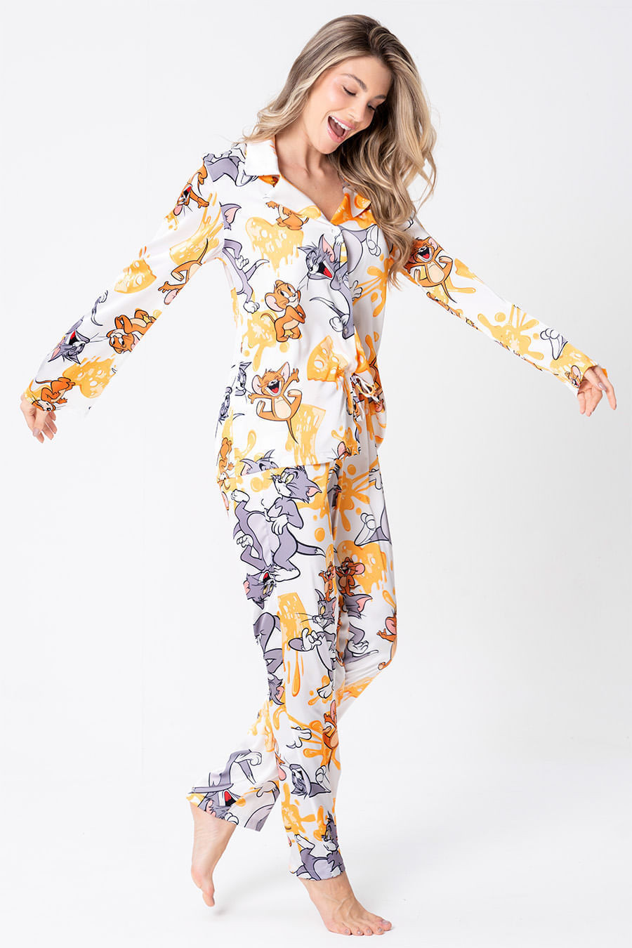 PIJAMA AMERICANO ACETINADO LONGO - DIGA CHEESE PIJAMA AMERICANO ACETINADO LONGO - DIGA CHEESE